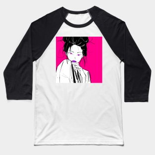 japanese folk geisha woman ecopop in pink portrait art Baseball T-Shirt